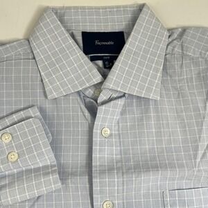 Faconnable Shirt Mens 16.5 Blue Check‎ Dress Long Sleeve Button Front Classic